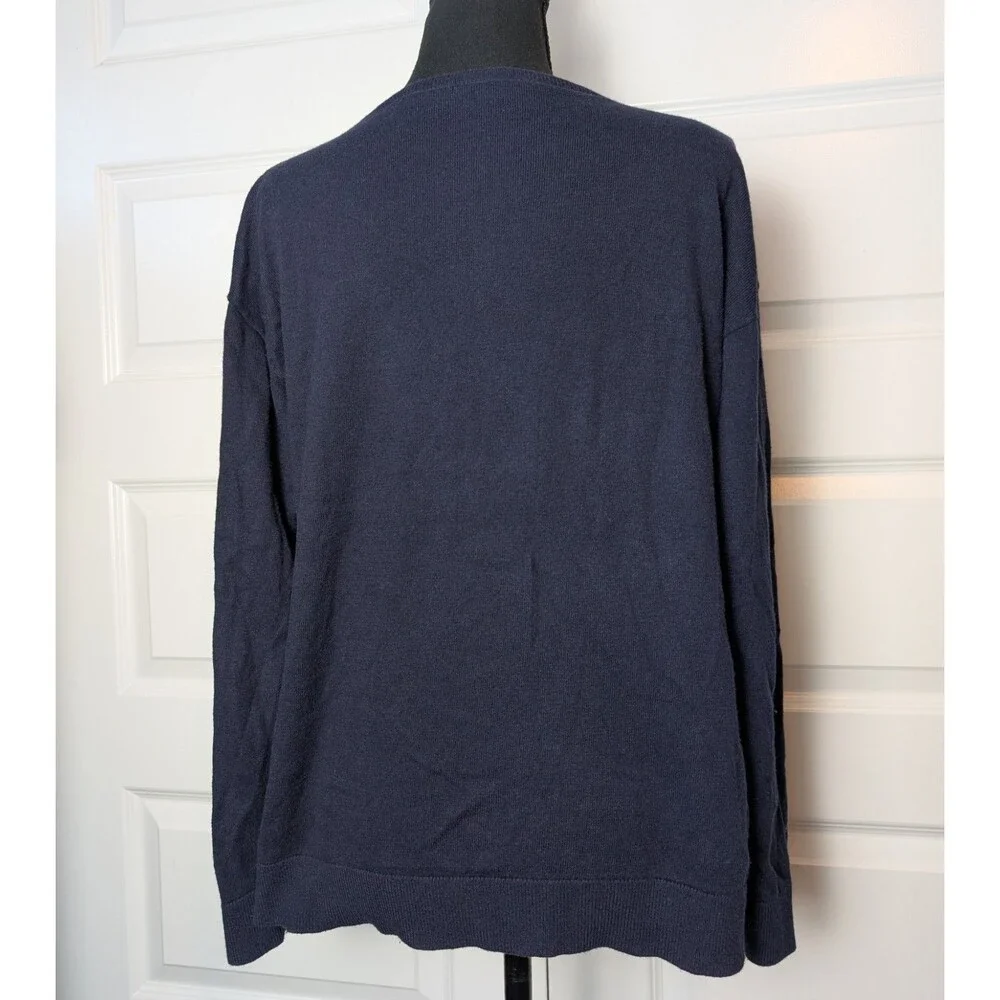 Talbots Size M Knit Sweater Super Soft Holiday Tree Navy Blue Christmas Classic